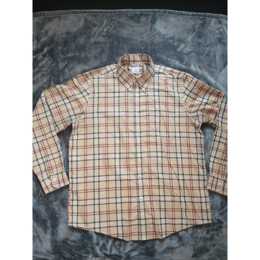 Brooks Brothers Regent Fit Button‎ Down Shirt Mens LARGE beige squared - Picture 2 of 10
